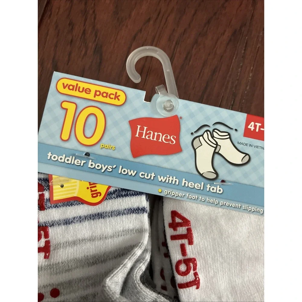 Hanes Boy's Toddler 10 Pairs Gripper Foot Bottom Crew Socks White 4T-5T New